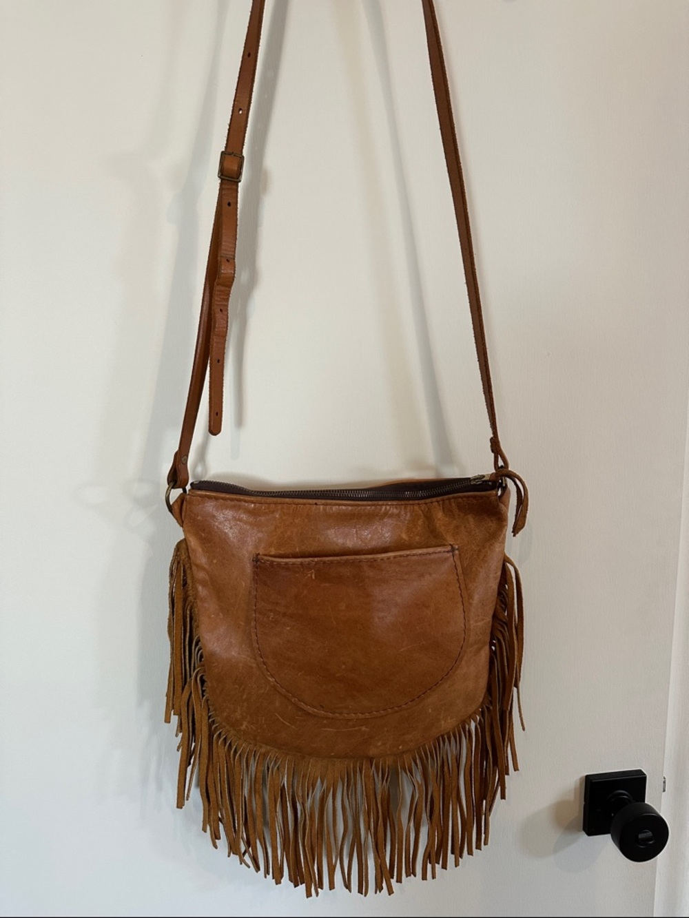 Brown Leather Fringe Crossbody Bag